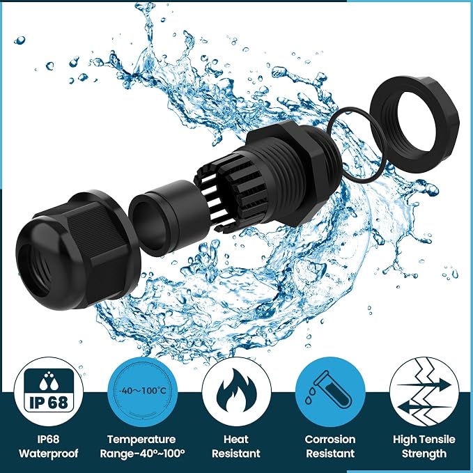SDTC Tech 10 Pack M20x 1.5 Strain Relief Nylon Cord Grip, IP68 Waterproof | - Image 6