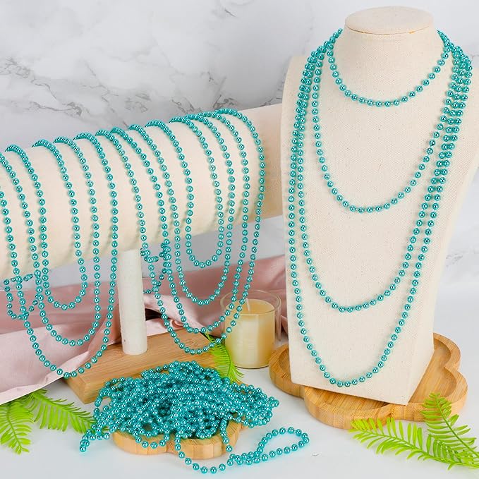100 PCS Lakeblue Beads Necklaces, 33" Round Beads Bulk, Mardi Gras Parade Accessories, Costume Necklaces for Parade Throws Accessories Decorations Festive Event Gender Reveal Party Supplies