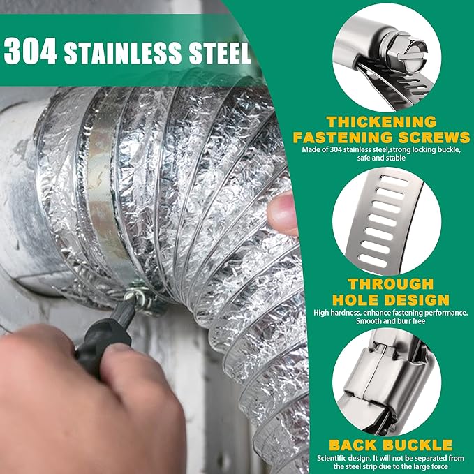 OURU Large Hose Clamps, 10 Pack 8 Inch Stainless Steel Hose Clamps Adjustable - Image 3