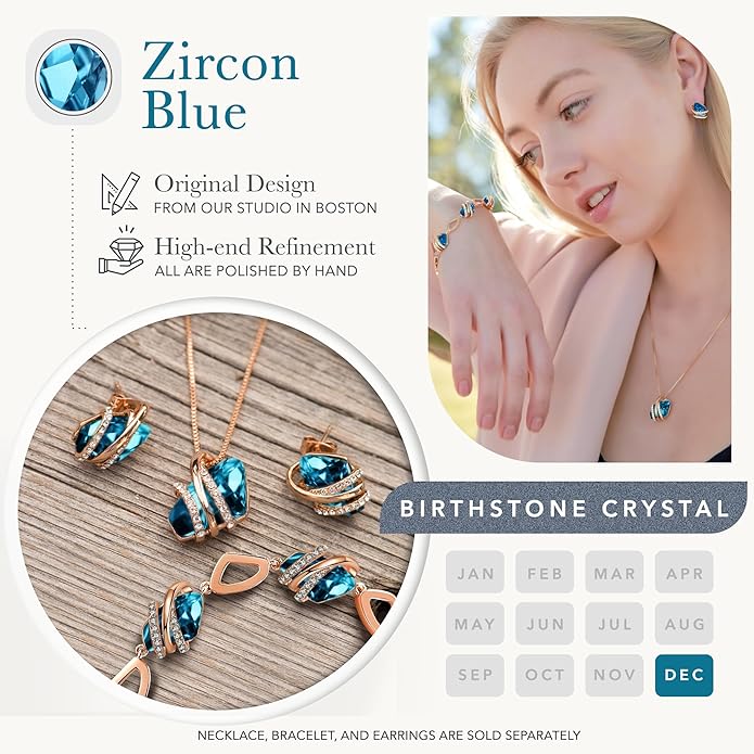 Leafael Wish Stone Pendant Necklace with Birthstone Crystal, 18K Rose Gold Plated/Silvertone, 18" + 2"