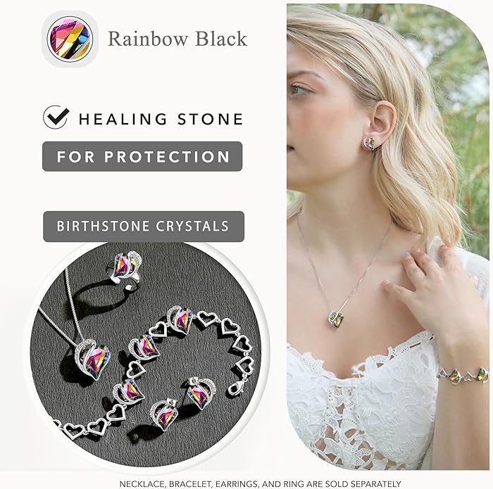 Leafael Infinity love Heart Birthstone Stud Earrings for Women, Valentine's Day Gifts for Mom, Wife, and Her, Silver Plated Birthday Jewelry
