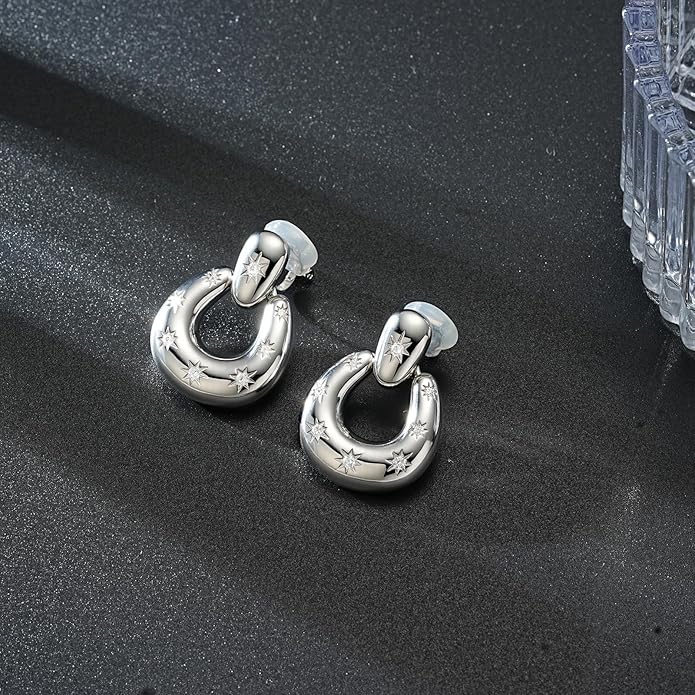 Clip on Earrings for Women Hypoallergenic Statement Retro Clip Earrings 14K Gold/Silver Plated Hoop Dangle Earrings 5A Cubic Zirconia Round Multiple Styles for Women Fashion Trendy Jewelry Gifts