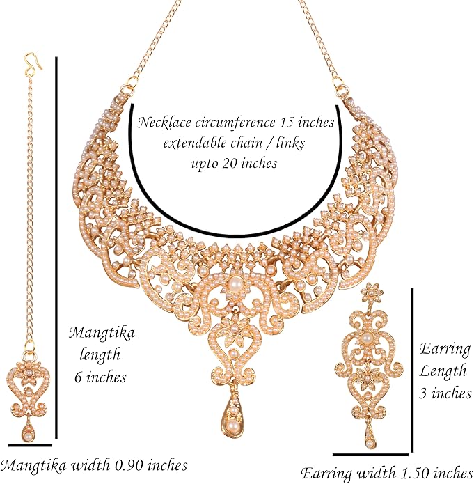 Touchstone Indian jewelry set for women bollywood gold jewellery wedding outfits necklace sets earrings bridal maang tikka fancy costume girls big desi accessories rhinestone in gold or silver tone
