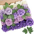 AmyHomie Purple Rose 25pcs Real Looking Artificial Flowers w/Stem | Bouquet by AmyHomie