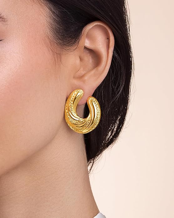 SNGIA18K Gold Plated Dangle Textured Ribbed Irregular Large Leaf Statement Earrings for Women by SNGIA, Handmade Dramatic Geometric Trendy Summer Drop Leaf Flower Jewelry Gifts, Bold Beachy Vintage Plant Fashion Drop Accessories, Vintage Nickle Free Fl...