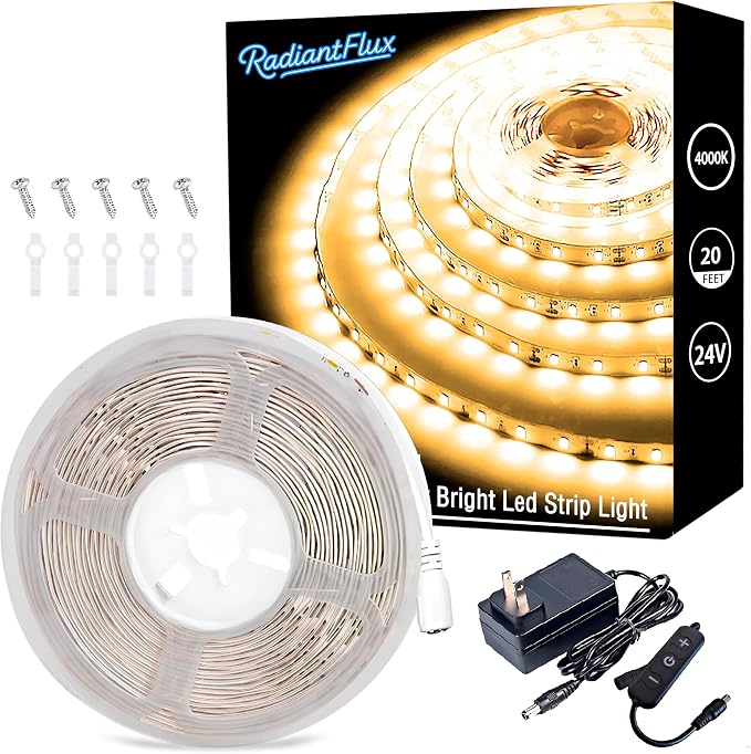 RadiantFlux 20Ft 4000K LED Strip Lights, Soft Natural Light Indoor Strips by RadiantFlux