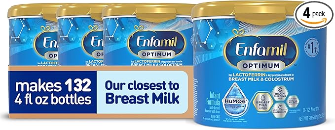 Enfamil Optimum (Enspire), Our Closest Formula to Breast Milk, Immune-Supporting Lactoferrin and Brain-Supporting DHA Baby Formula, Powder 20.5 Oz Tub, Pack of 4