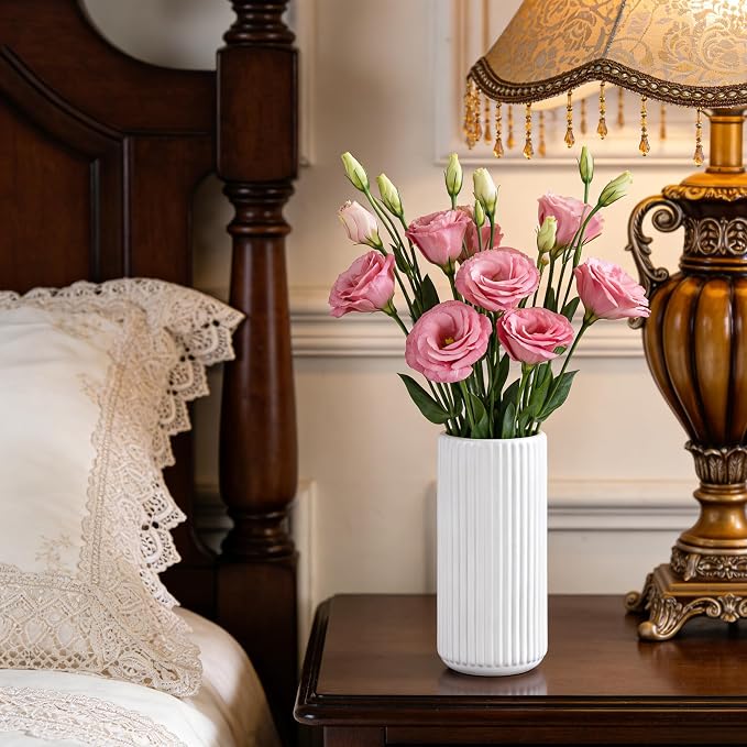 White Ceramic Flower Vase for Pampas Grass, 6 inch Small Decorative Centerpiece - Image 7