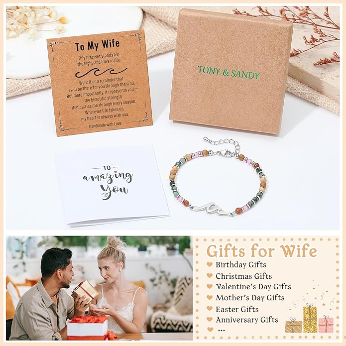 TONY & SANDY Friend Gifts for Women, Unique Valentine's Day Gifts for Her, Sister Gifts from Sister, Wave Bracelet, Christmas Birthday Gifts for Women, Bestie Friendship Bracelets