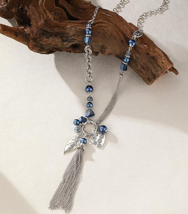 FULU AUTUMN Long Necklaces for Women Trendy Long Chunky Beaded Necklace Boho Fashion Costume Jewelry Mothers Day Gifts for Her