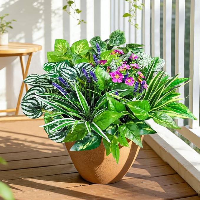 24 Pcs Artificial Plants for Outdoors Faux Greenery Leaves UV Resistant - Image 2