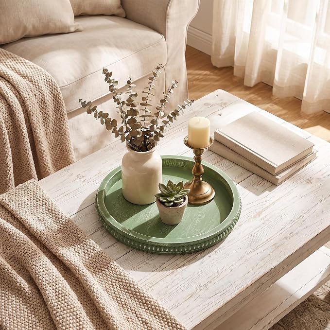 Hrastany Round Sage Green Wood Decorative Tray - Image 4