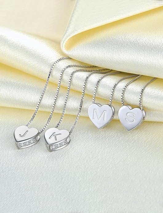 YL Initial Necklace 925 Sterling Silver Heart Letter Pendant A-Z Alphabet Cubic Zirconia Jewelry for Women