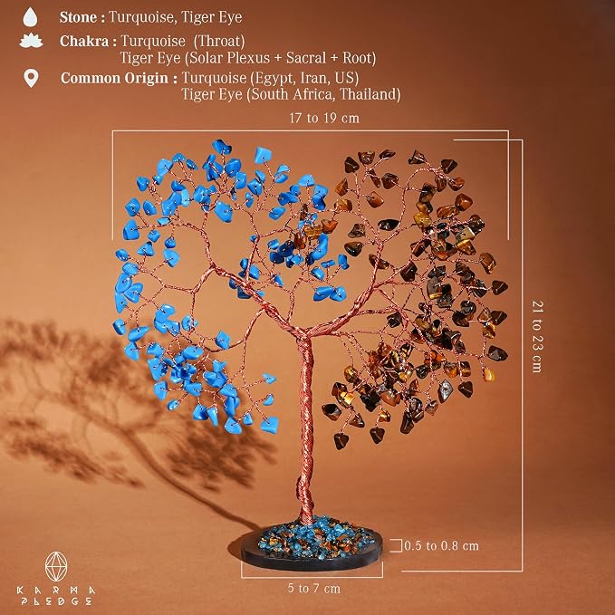 Handmade Healing Crystal Tree of Life Pink Tiger Eye and Turquoise Chakra Tree - Image 3