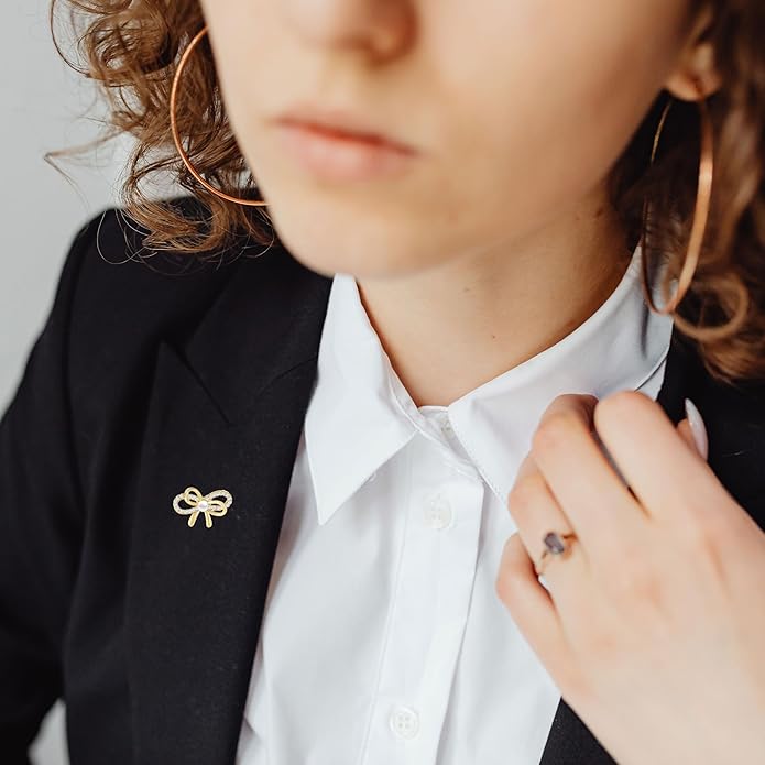 Bow Knot Pin Rhinestone Crystal Pearl Brooch 18k Gold Plated Lapel Pin Birthday Jewelry Gift for Women Men