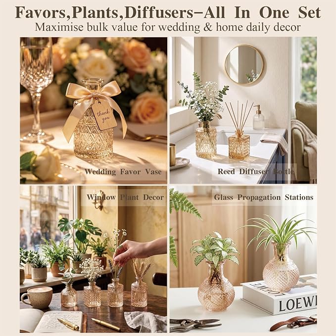 Clear Amber Gold Glass Bud Vase Set of 22 Pcs, Small Bud Vases in Bulk - Image 3