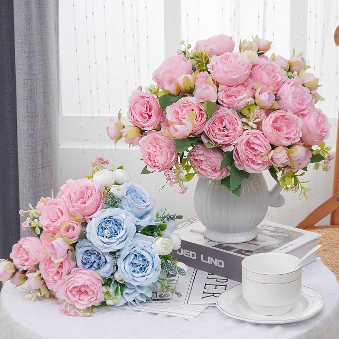 8 Packs Peonies Artificial Flowers, Light Pink Silk Artificial Peonies | Fake - Image 2