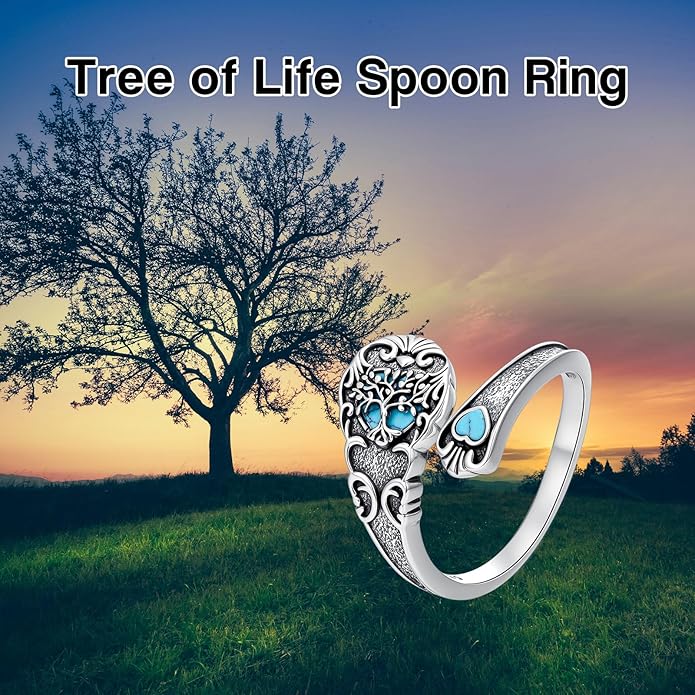 Spoon Ring for Women S925 Sterling Silver Dragonfly Ring Adjustable Thumb Rings Jesus Fish Rings Spoon Jewelry for Brithday Christmas