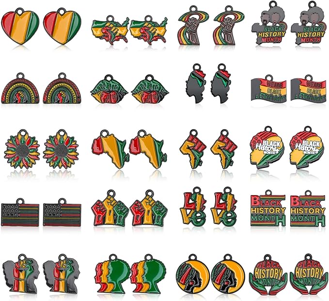 MARFOREVER 40Pcs/20 Pairs Black History Month Charms for Jewelry Making, African Charms Alloy African Heritage Holiday Pendants for Bracelets Necklaces Earrings Making Black History Month Supplies