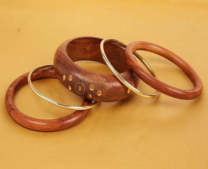 Touchstone wood bracelets for women bangle wooden jewelry handmade artisan bangles natural handcrafted brown olive stylish chunky boho bohemian bracelet brass metal inlaid woods stackable