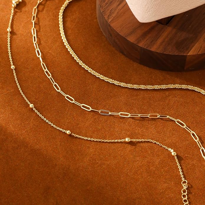 MIDEEO Gold/Silver Ankle Bracelets for Women,14K Gold Anklets for Women Waterproof Cuban Link Heart Beads Herringbone Rhinestone Anklets Set Layered Anklet Bracelets for Women Gold Jewelry Gift