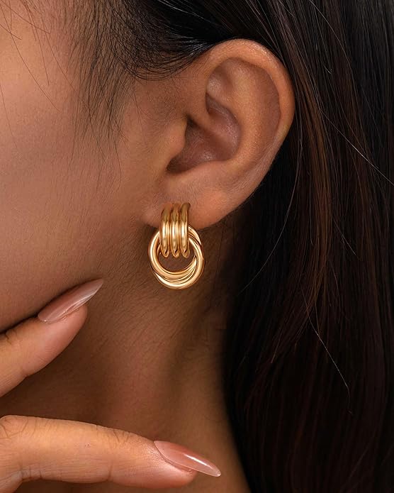 14K Gold Plated Knot Earrings for Women Gold Silver Earrings Heart Link Drop Dangle Earring Chunky Golden Knotted Statement Jewelry