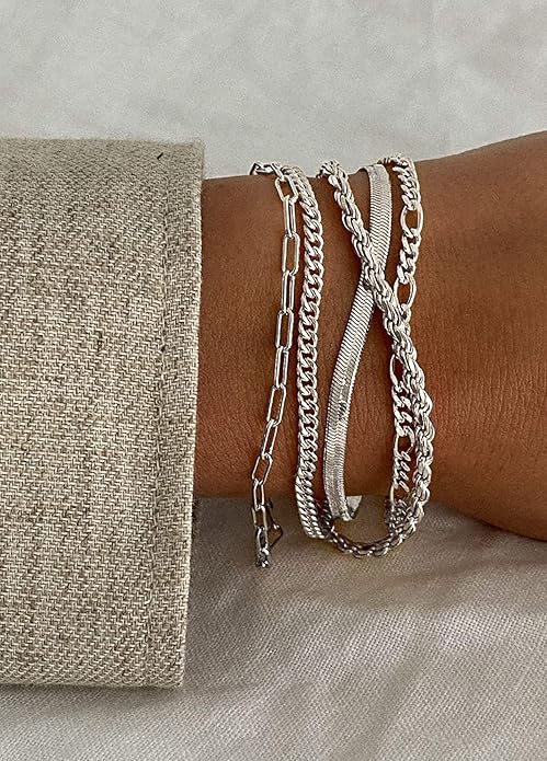 DEARMAY Gold Bracelets for Women Waterproof, 14K Gold Plated Jewelry Sets Trendy Thin Dainty Stackable Cuban Link Paperclip Chain Bracelet Pack Fashion Accessories Gifts for Womens