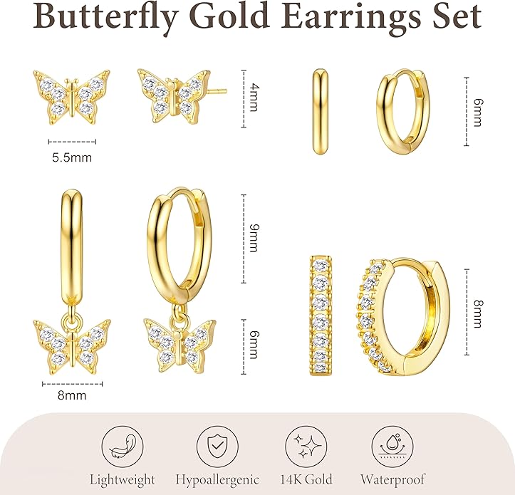 Small Gold Huggie Hoop Earrings Set for Women Men Hypoallergenic 14K Plated Stack Cartilage Earrings, Multiple Piercing Lightweight Mini Thin Cute Dainty Trendy Jewelry Set Christmas Gifts for Women