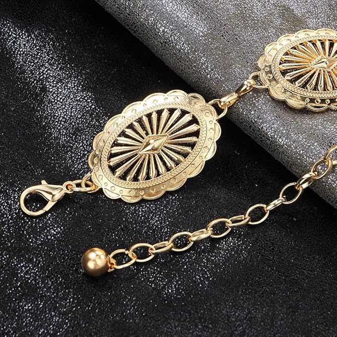 Women's Concho Chain Belt Western Cowgirl Metal Waist Chain Belt for Dress