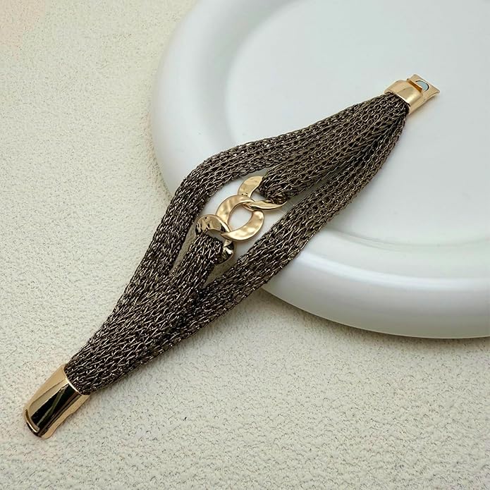 Gold Bracelet for Women Multi Chain Mesh Bracelet Wisted Orb Circle Disc Mesh Wrap bracelet for Women Statement Jewelry