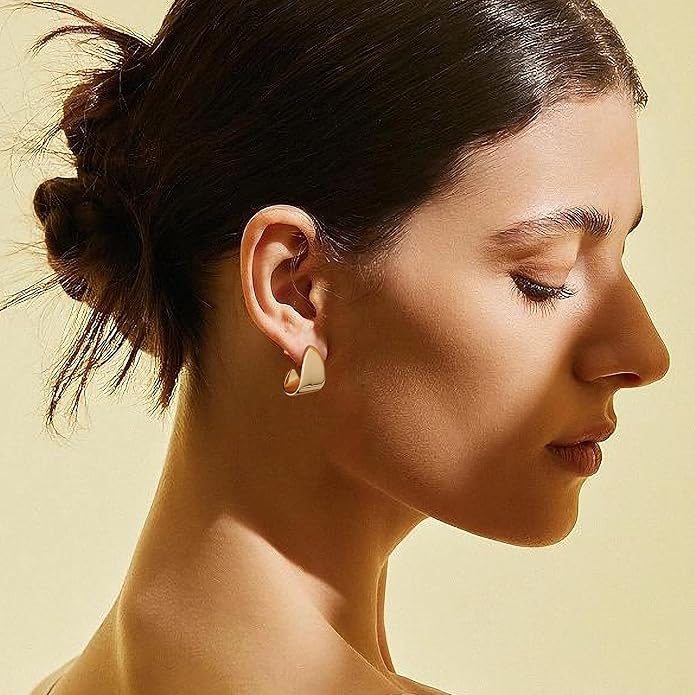 Gacimy Chunky Earrings for Women, Teardrop Earrings with 925 Sterling Silver Post, 14K Gold Plated Statement Drop for Women