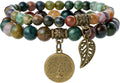 Bivei Natural Semi Precious Gemstone beads bracelet for women - Life Tree and Leaf Charm Energy Reiki Crystal Stretch Bracelets