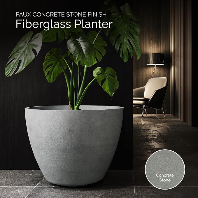 Lupo Tapered Indoor/Outdoor Planter, 37x28in Concrete Stone - Image 3