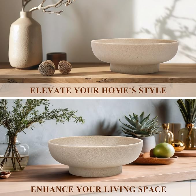 Decorative Resin Bowl, Large Fruit Bowl, Artificial Stone Beige | Perfect - Image 7