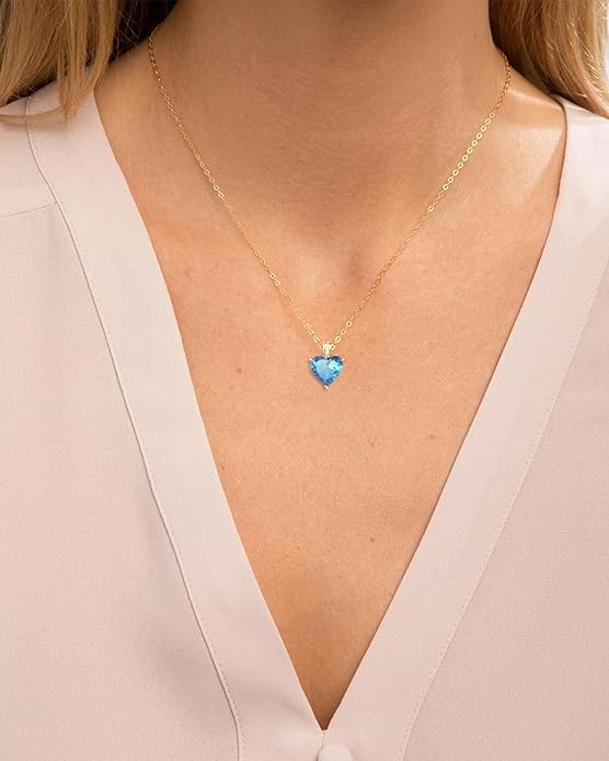 Genuine Birthstone Necklace for Women, Heart Love Necklace, Birthday Gifts for Her