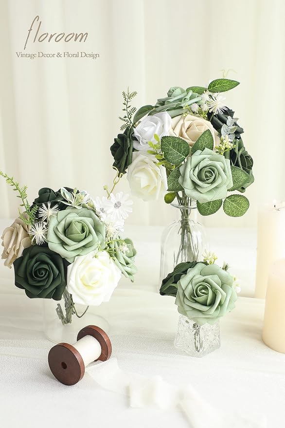 Artificial Flowers 25pcs Real Looking Elf Green Foam Fake Roses - Image 4