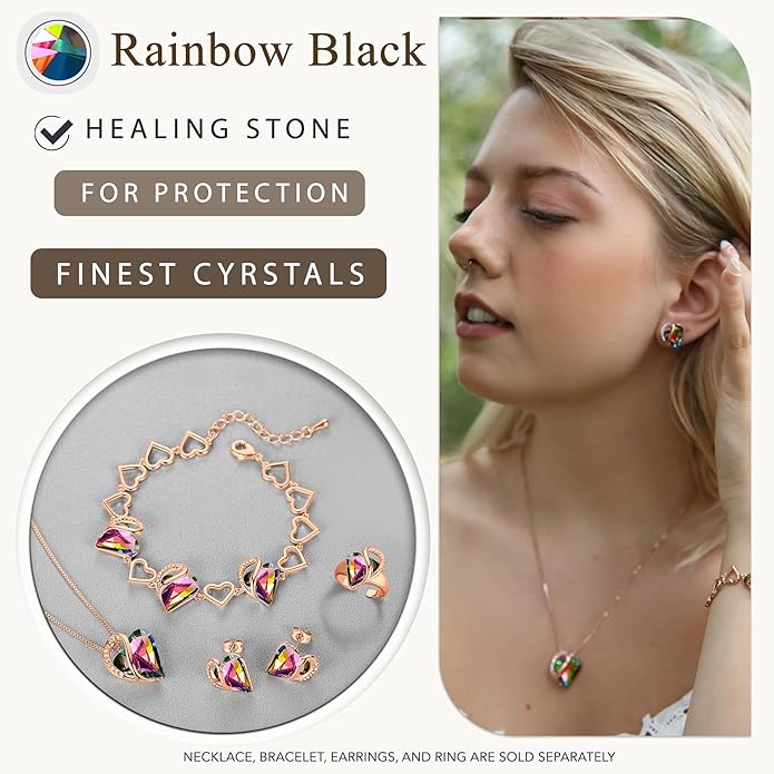 Leafael Rose Gold Plated Necklace for Women: Heart Shaped Birthstone/Healing Crystals Center, Dazzling Cubic Zirconia, Hypoallergenic Chain (18"+2"), Jewelry Gifts for Anniversaries and Birthdays