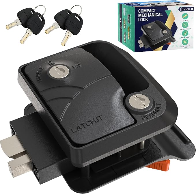 Rv Door Lock Black | Camper Door Lock fits 2.75" x 3.75" Hole | 2 Keys Included by LATCHIT