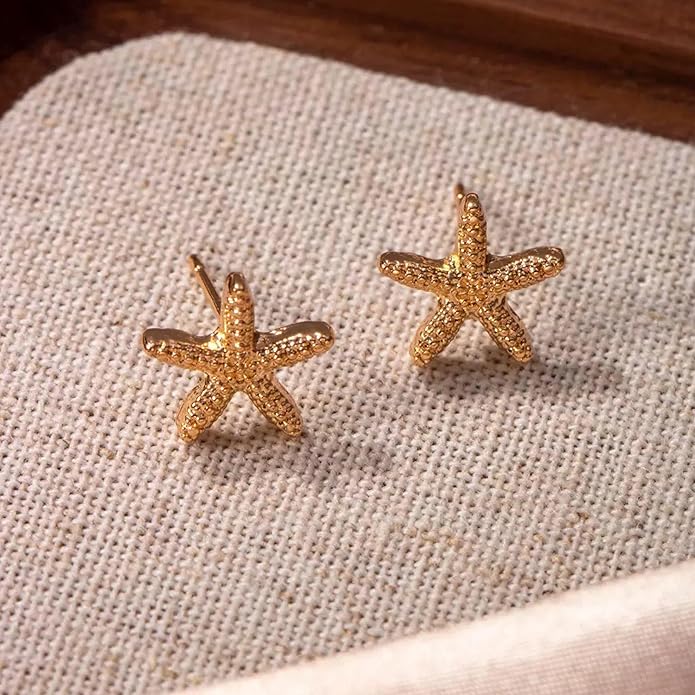 Gold Starfish Earrings for Women Trendy Dainty Starfish Statement Stud Earrings Hypoallergenic Summer Beach Ocean Coastal Jewelry