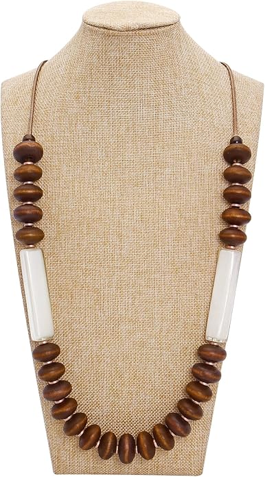 Coiris Layer Chunky Wood Beaded Necklace Exaggerated Statement Bead Collar Necklace Bib Necklaces
