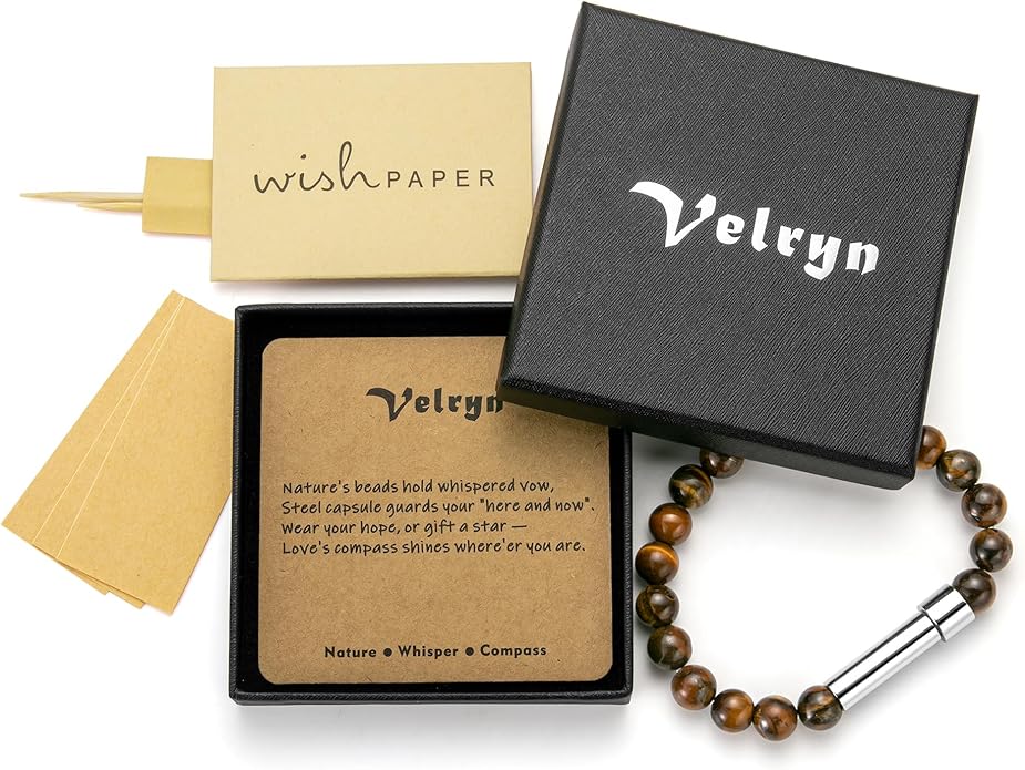 Natural Stone Wish Bracelet with Stainless Steel Capsule - Secret Message Stretch Beaded Bracelet for Women, Spiritual Jewelry Women Gift (Birthday, Mother Daughter)