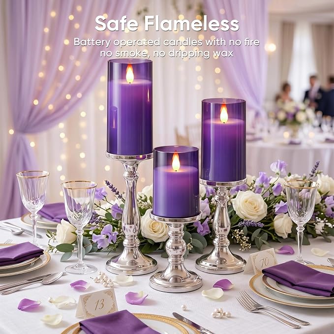 Homemory Purple Flameless Candles, Flickering Battery Operated LED Pillar - Image 8