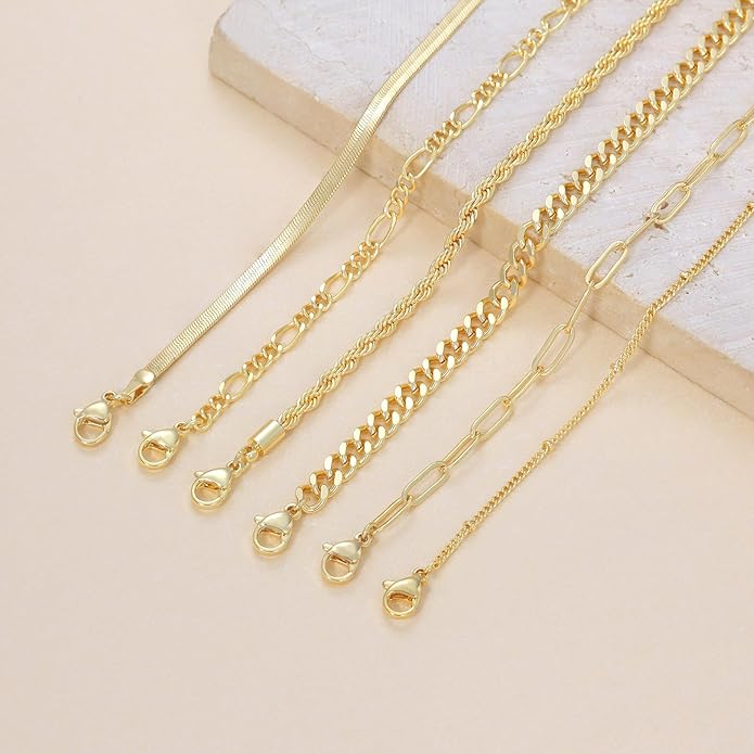 DEARMAY Dainty 14K Gold Plated Ankle Bracelets for Women, Waterproof 14K Gold Plated Link Chain Anklets Non Tarnish Set Pack Summer Beach Jewelry Gift