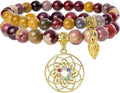 Bivei Natural Semi Precious Gemstone beads bracelet for women - Life Tree and Leaf Charm Energy Reiki Crystal Stretch Bracelets