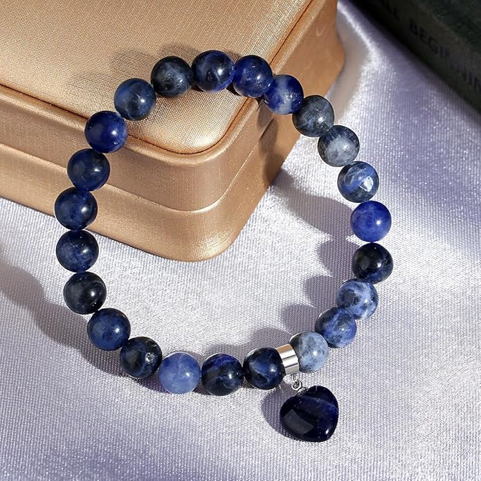 MAIBAOTA Healing Crystal Bracelet for Women, 8 mm Natural Gemstone Beaded Bracelet, Love Heart Bracelet Jewelry Gifts for Birthday Mothers Day Valentine's Day Anniversary