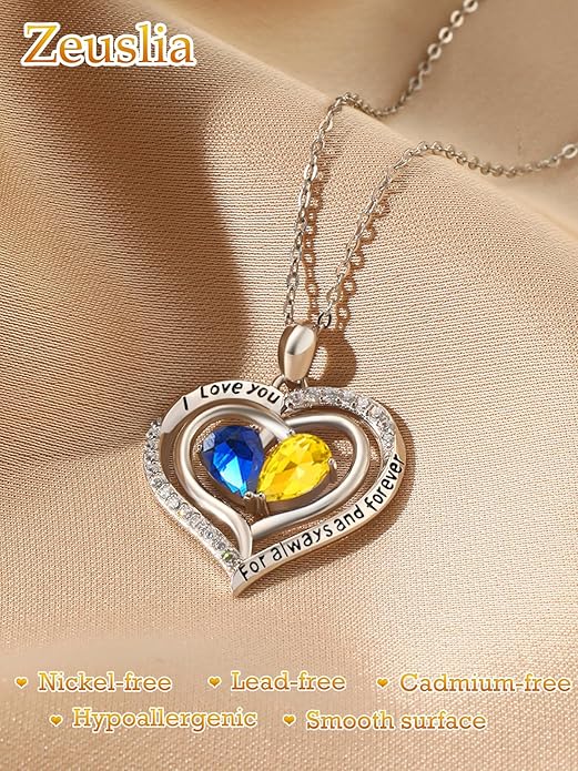 Valentine's Day Gifts for Wife 925 Sterling Silver Double Birthstone Pendant Necklaces I Love You for Always and Forever Necklace Anniversary Birthday Gifts for Wife Girlfriend Mom Her