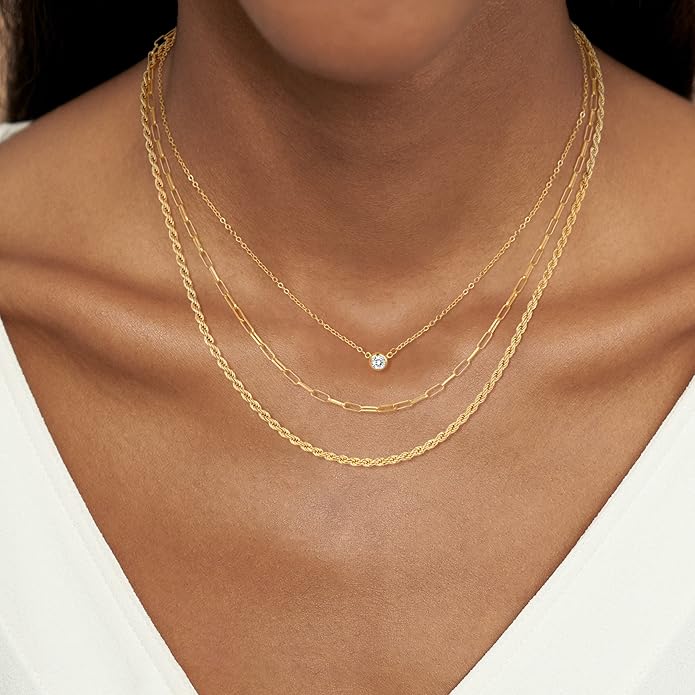 CHESKY Layered Necklaces for Women, 14K Gold Plated Chain Necklace Women Trendy Cuban Link Paperclip Chain Toggle Clasp Necklace Fashion Chunky Jewelry for Women