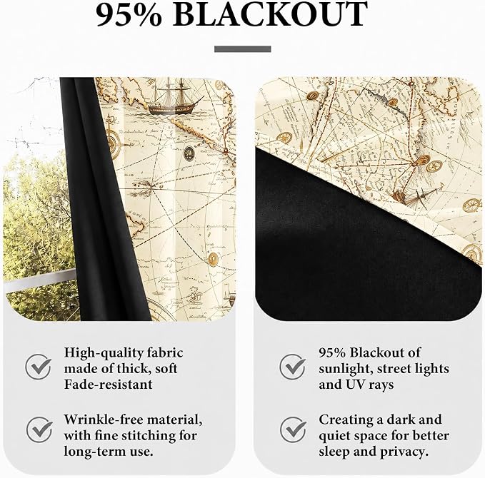Vintage Nautical Blackout Curtains 52 x 84 Inch Length Set of 2 | Pirate - Image 6