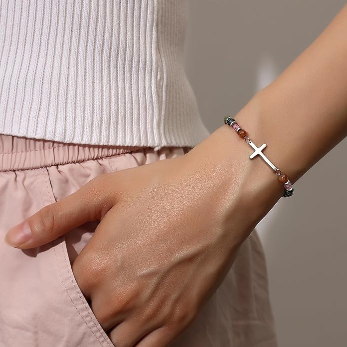 TONY & SANDY Christian Cross Bracelet for Women, Valentine's Day Gifts for Her, Confirmation Baptism Easter Gifts, Unique Gift for Friends Daughter Mom Sister in Christ Birthday Christmas