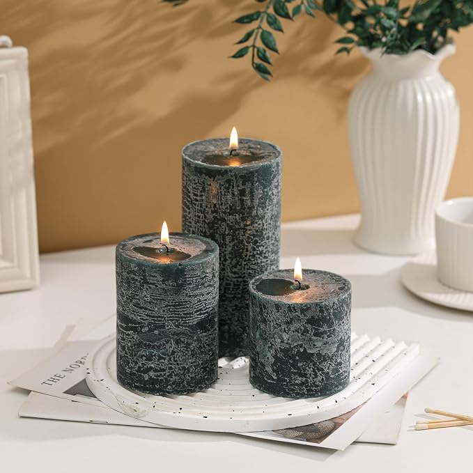 3x4 Inch Dark Green Pillar Candles Set of 3 - Image 3